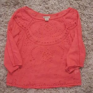 Boho Lucky Brand Coral Embroidered Blouse Small